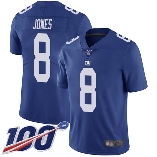 Men New York Giants #8 Daniel Jones Royal Blue Team Color Vapor Untouchable Limited Player 100th Season Football NFL Jersey->new york giants->NFL Jersey